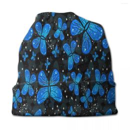 Berets Blue Butterfly Colorful Skullies Beanies Hat Goth Unisex Street Cap Warm Thermal Elastic Bonnet Knit