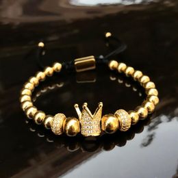 Charm bracelets 6mm golden metal titanium steel beads bracelet bangles Crown Woven Jewellery Gift Valentine's Day Holiday Chris269S