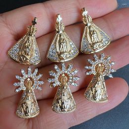 Pendant Necklaces 50pcs/lot CZ Stone Religious Medals Copper Guadalupe & Grace Charms