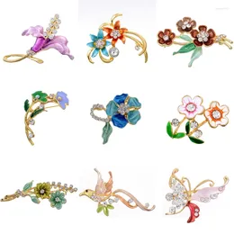 Brooches 2023 Vintage Painting Oil Enamel Crystal Flower Animal Bird Butterfly Shape Brooch Pin For Women Colorful Dress Jewelry