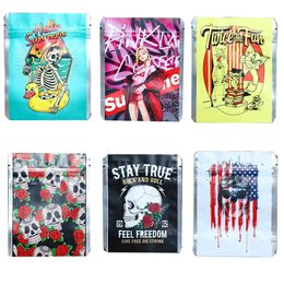 Aluminium Foil Plastic Mylar Bags 3.5g With Hologram Skull Shape For Dry Herb Tea Food Storage Packs Pouches