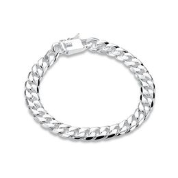 8MM side chain hand chain - male money sterling silver plated bracelet ; men and women 925 silver bracelet SPB227340H