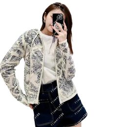 Women's Sweaters 23 Fall Winter Cashmere Embroidered Hooded Knitwear Sweater Jacket Women's South Oil High-end Boutique Heavy Industry Thermal Top