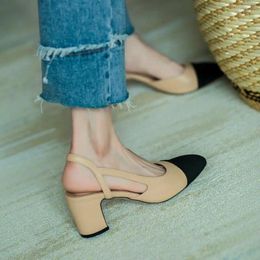 Sandals Women's Leather Shoes Heel Small Fragrant Pumps Elegant Woman Heeled Closed Pointed Toe Square Heels For Women 43