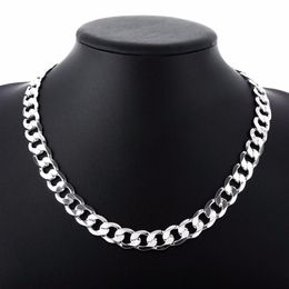 12 mm Curb Chain Necklace for Men Silver 925 Necklaces Chain Choker Man Fashion Male Jewelry Wide Collar Torque Colar3071