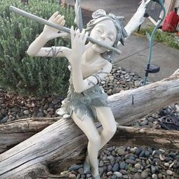 Decorative Objects Figurines Fantasy Art Fairy Garden Statue Sitting Flower Fiary Guardian Angel Figure Outdoor Decoration Tree Yard Winged Sculpture 231216