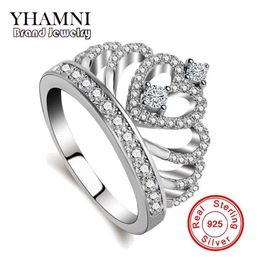 YHAMNI Luxury 925 Sterling Silver Rings Princess Queen Crown Engagement Ring Luxury CZ Diamond Authentic Sterling Silver jewelry K2433