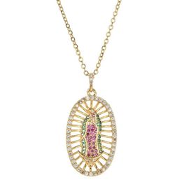 Virgin Mary Pendant Necklace for Women Gold Colour CZ Crystal Stainless Steel Jewellery Whole Colar Chain Cross Trendy Gift226z