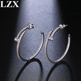 LZX New Trendy Big Round Loop Earring White Gold Colour Luxury Cubic Zirconia Paved Hoop Earrings For Women Fashion Jewelry251V