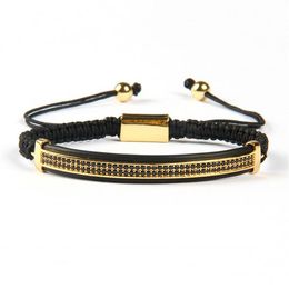 Whole 10pcs Fashion Mens Jewellery Micro Pave Brass Black Cz Double Long Tube Watch Protector Macrame Bracelets228b
