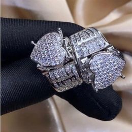 Top Selling Vintage Fashion Jewelry 925 Sterling Silver Full Pave White Sapphire CZ Diamond Gemstones Women Wedding Heart Band Rin229v