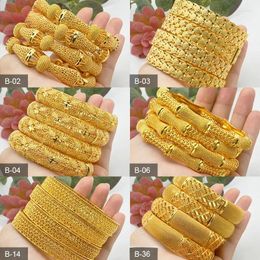 Bangle Saudi Arabia Jewellery Luxury Gold Plated Engraved Bangles & Bracelets For Women Bridal Wedding Accessories Gift