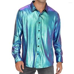 Men's Casual Shirts Mens Shiny Metallic Dress Long Sleeve Button Up Shirt Men 70s Disco Party Costume Nightclub Stage Prom