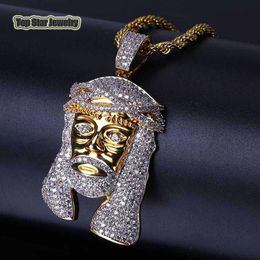 Top Quality 316L Stainless Steel Hip Hop Jewellery Micro-inserts Cubic Zirconia Jesus Pendant Necklace For Mens Rapper Rock Accessor3354