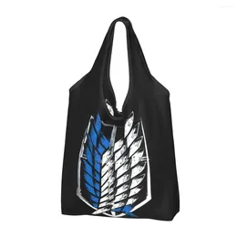 Shopping Bags Reusable Attack On Titan Wings Of Freedom For Groceries Foldable Shingeki No Kyojin Grocery Washable Tote Bag