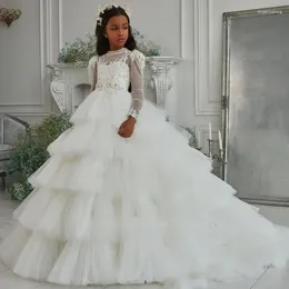 Girl Dresses First Communion Puffy Tulle Lace Bow Little Wedding Birthday Party Holiday Flower Dress