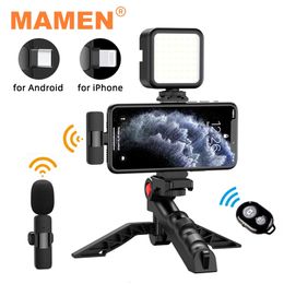 Other A V Accessories MAMEN Wireless Vlogging Kit Phone Tripod with Lavalier Microphone LED Light for iPhone Android Smartphone Live Streaming Toolkit 231216