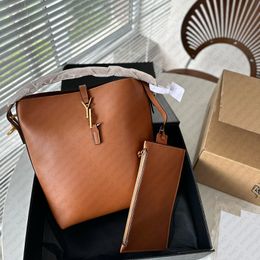 The Tote Bags Small Women Handbags 2pcs/set Shoulder Bags Luxury Crossbody Bags Genuine Leather Clutch Purse Bags Large Capacity Shopping Bag Brown Lady Tote Handbag