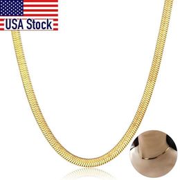 Chains Chic Flat Snake Link Choker Gold Color Collar Stainless Steel Necklace For Women Herringbone Chain High Quality Jewelry DN2337Z