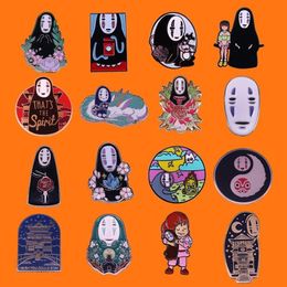 Pins Brooches Anime Spirited Away No-Face Enamel Pins Funny Girl Metal Cartoon Brooch Backpack Hat Bag Collar Lapel Badge Fashion307z