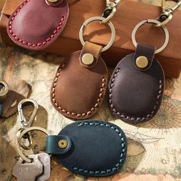 Keychains PU Leather Air Tag Retro Sleeve Keychain Simple Portable Cover With Keyring Holder Full Coverage Protective Case