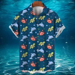 Men's Casual Shirts 2024 Animal Short Sleeve Fashion Ocean 3D Printed Hawaiian Plus Size Tops