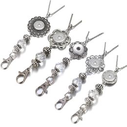 Pendant Necklaces Flowers Crystal Lanyard Retractable ID Badge Reel Phone Key Holder Snap Necklace 60cm Fit 18mm Buttons Jewelry175N