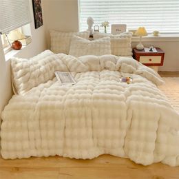 Bedding sets Luxury Faux Rabbit Fur Velvet Fleece Plush Soft Warm Bedding Set Super Comfortable Duvet Cover Set Blanket Bed Sheet Pillowcases 231216