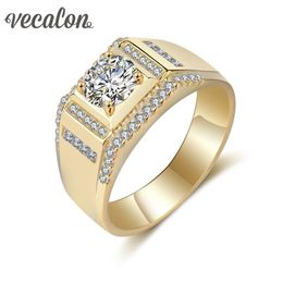 Vecalon New Men Jewellery wedding Band ring 1 5ct diamond Cz Yellow gold 925 Sterling Silver Male Engagement ring332I
