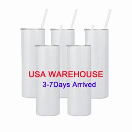 Sublimation Blanks 20oz Tumblers Double Walled Car Mugs Insulated Tumbler With Lids Straw Stainless Steel Coffee Termos Cups US CA Stock 1218