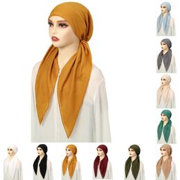 Ethnic Clothing Solid Color Women Pre-Tied Hijabs Cap Arab Wrap Head Scarf Turban Bonnet Ready To Wear Hijab Femme Underscarf Caps Turbante