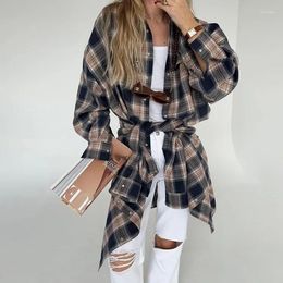 Women's Blouses Vbqbsql Fashionable Autumn And Winter Classic Retro Boyfriend Style Plaid Shirt Coat All-Match Loose