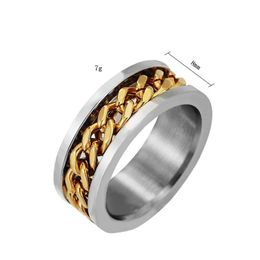 new Fashion luxury designer unique chain titanium stainless steel rings for men hip hop jewelry263G
