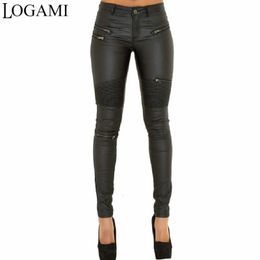 Men's Pants LOGAMI Faux Leather Pant Elastic Zipper Trousers Leren Broeken 231216