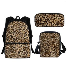 School Bags 3Pc Kids Backpack Fashion Leopard 3D Printing Zipper Pocket Student Bag Boys Girls Casual Messenger Pencil Cases Gift