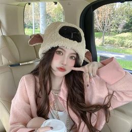 Berets 2023 Sell Fasion Sweet And Cute Ears Little Sheep Hat Women's Winter Plush Thick Warm Lamb Wool Pullover Moon Hip Hop