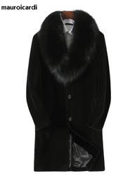 Men's Fur Faux Mauroicardi Winter Long Black Thick Warm Fluffy Coat Men with Collar Single Breasted Plus Size Outerwear 5xl 231216