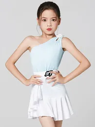 Stage Wear Girls Latin Dance Clothing Summer Sleeveless Tops Skirt Practise Cha Rumba Smaba Ballroom Dress 2PCS Suit NV18507