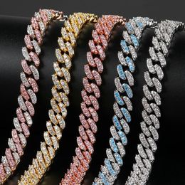 9mm Hiphop Cuban Chain Necklace Shining Zircon Bling 14k Gold Plated Copper Small Diamond Miami Cuban Link Chain16 -24 192R