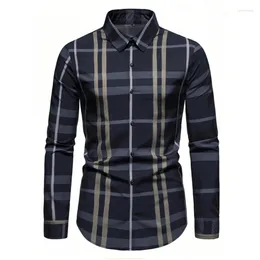 Men's Casual Shirts Fall 2023 -selling Trendy Polo Collar Stripe Design Long Sleeved Shirt Men Clothing