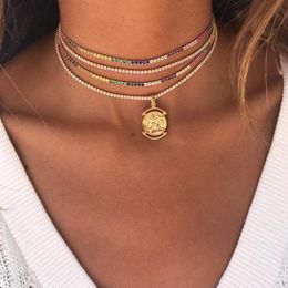 Whole- european usa women gift jewelry rainbow cz tennis choker necklace statement necklaces colorful stone 2mm tennis choker309o