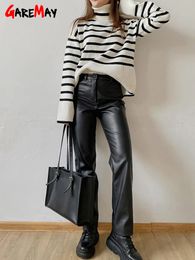 Men's Pants 2023 Women's Leather Pencil Black Tight Pu Faux Solid Zipper Classic Slim Trousers for Women Winter 231216