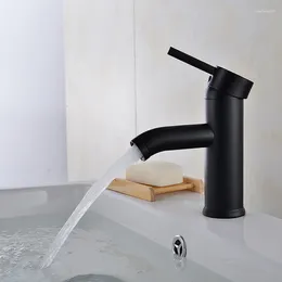 Bathroom Sink Faucets Matte Black Basin Faucet Stainless Steel Single Lever Cold Water Mixer Tap Wash Deck Mounted