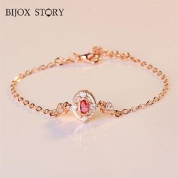 BIJOX Storey Fashion 925 Sterling Silver Bracelet Oval shape Ruby Fine Jewellery for Women Wedding Anniversary Promise Party Gift271b