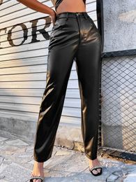 Men's Pants 2023 Trendy Women PU Leather Cool Vintage High Waist Diagonal Pocket Straight Leg Street Party Trousers Mujer 231216