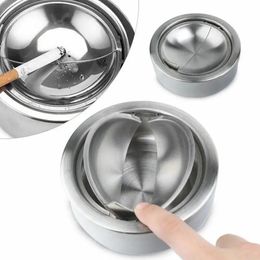 1pc Stainless Steel Spin Ashtray Round With Press Rotating Lid Smokeless Windproof