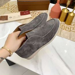 Best Selling Luxury Designer LP Loafers Shoes Loro Open Walk Suede Pianas Shoes Ankle Boots Fashion Women Slip On Men's Walking Flats Short Boot 378