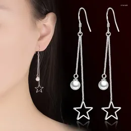 Dangle Earrings Tassel Pearl Silver Plated Long And Exaggerated Style Versatile Ear Chain Five Pointed Star Female