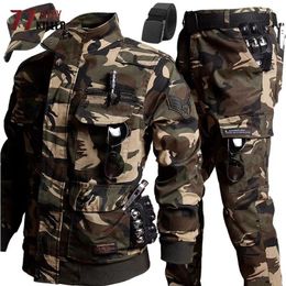 Men's Tracksuits Camouflage Fleece Tactical Cargo Sets Mens Outdoor Multi-Pockets Bomber Jackets Military Pants Combat Wear-resistant Suits