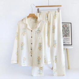 Women's Sleepwear 2023 Est Long Sleeved Pants Spring And Autumn Flower Printing Yellow Colour Loose Homewear Women Pyjamas